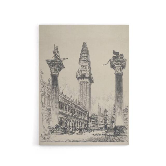 "Artery8 Joseph Pennell Venice Rebuilding the Campanile Canvas Wall Art Print in Grey - Size: W12"" x H16""" - image 1