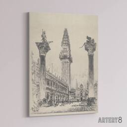 "Artery8 Joseph Pennell Venice Rebuilding the Campanile Canvas Wall Art Print in Grey - Size: W12"" x H16""" - thumbnail 2