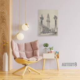 "Artery8 Joseph Pennell Venice Rebuilding the Campanile Canvas Wall Art Print in Grey - Size: W12"" x H16""" - thumbnail 3