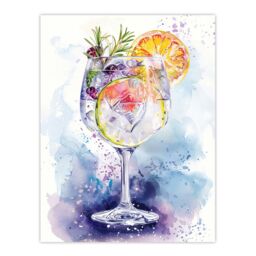 "Artery8 Sloe Gin Tonic Fruit Cocktail Modern Watercolour Wall Art Print in Blue - Size: W24"" x H32""" - thumbnail 1