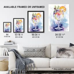 "Artery8 Sloe Gin Tonic Fruit Cocktail Modern Watercolour Wall Art Print in Blue - Size: W24"" x H32""" - thumbnail 3