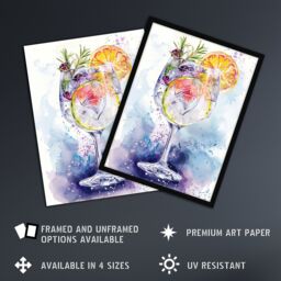 "Artery8 Sloe Gin Tonic Fruit Cocktail Modern Watercolour Wall Art Print in Blue - Size: W24"" x H32""" - thumbnail 2