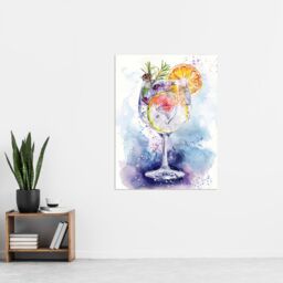 "Artery8 Sloe Gin Tonic Fruit Cocktail Modern Watercolour Wall Art Print in Blue - Size: W24"" x H32""" - thumbnail 4