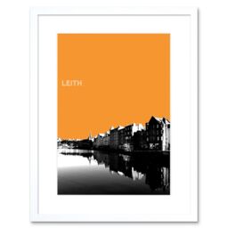 "Artery8 Wall Art Print Leith Shore Edinburgh Scotland Scottish Landmark Orange Framed Art in White - Size: W7"" x H9""" - thumbnail 1