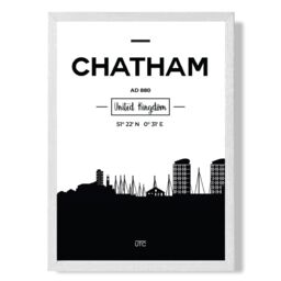 ARTZE Chatham Black & White City Skyline Framed Print SIZE: A2 with White Frame - thumbnail 1