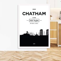 ARTZE Chatham Black & White City Skyline Framed Print SIZE: A2 with White Frame - thumbnail 2