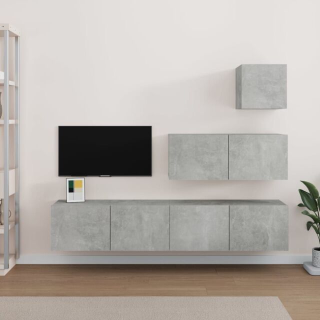 Berkfield Home 4 Piece TV Cabinet Set Concrete Grey Engineered Wood - image 1