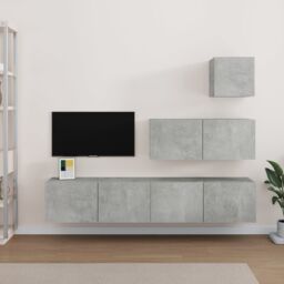 Berkfield Home 4 Piece TV Cabinet Set Concrete Grey Engineered Wood - thumbnail 1
