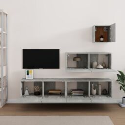 Berkfield Home 4 Piece TV Cabinet Set Concrete Grey Engineered Wood - thumbnail 3