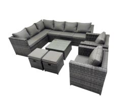 Fimous Patio Furniture Sets with Corner Sofa Coffee Table 2 Small Footstools in Dark Grey - thumbnail 1