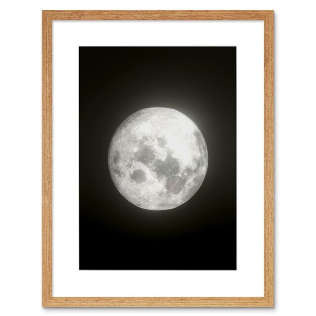 "Artery8 Wall Art Print Lunar Phases Full Moon Space Astronomy Artwork Framed 9X7 Inch in Beige - Size: W7"" x H9""" - image 1