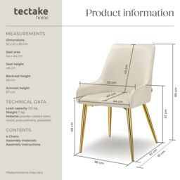 tectake Dining Chair Avane Set Of 2 - Beige - Size: 2 Pack - thumbnail 6