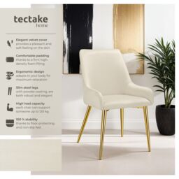 tectake Dining Chair Avane Set Of 2 - Beige - Size: 2 Pack - thumbnail 2