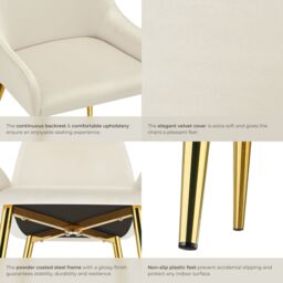 tectake Dining Chair Avane Set Of 2 - Beige - Size: 2 Pack - thumbnail 5