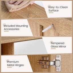 Gymax Medicine Cabinet with Mirror Wall Mounted Organizer Bathroom Entryway in Khaki - thumbnail 8