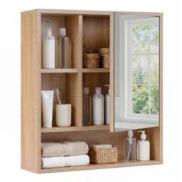 Gymax Medicine Cabinet with Mirror Wall Mounted Organizer Bathroom Entryway in Khaki - thumbnail 9