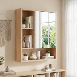 Gymax Medicine Cabinet with Mirror Wall Mounted Organizer Bathroom Entryway in Khaki - thumbnail 5