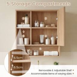 Gymax Medicine Cabinet with Mirror Wall Mounted Organizer Bathroom Entryway in Khaki - thumbnail 6