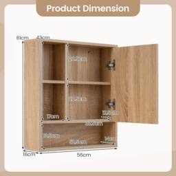 Gymax Medicine Cabinet with Mirror Wall Mounted Organizer Bathroom Entryway in Khaki - thumbnail 2