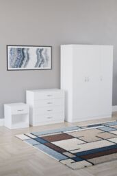 Home Discount Vida Designs Riano 3Pc Bedroom Set - 4 Drawer Chest, 3 Door Wardrobe in White - thumbnail 1