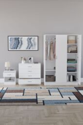 Home Discount Vida Designs Riano 3Pc Bedroom Set - 4 Drawer Chest, 3 Door Wardrobe in White - thumbnail 3
