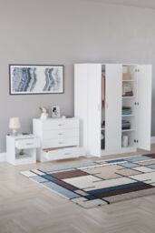 Home Discount Vida Designs Riano 3Pc Bedroom Set - 4 Drawer Chest, 3 Door Wardrobe in White - thumbnail 2