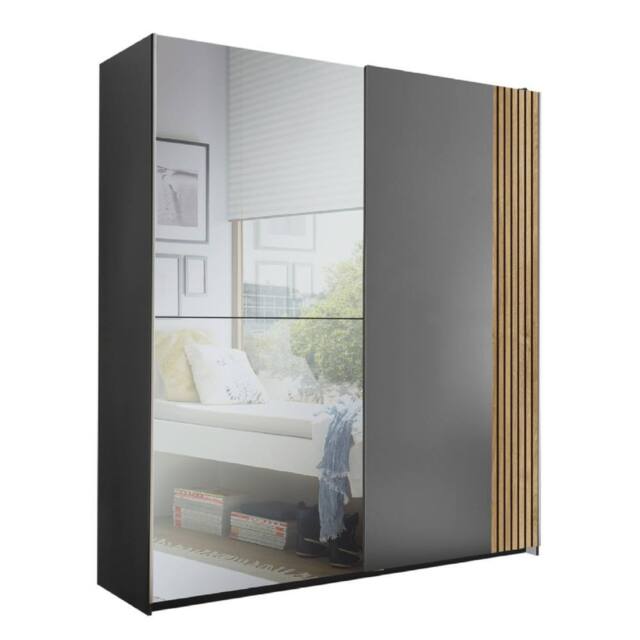 Cheshire Premium Nova Sliding 2 Door Mirrored Wardrobe in Light Oak & Dark Grey - image 1