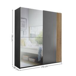 Cheshire Premium Nova Sliding 2 Door Mirrored Wardrobe in Light Oak & Dark Grey - thumbnail 9