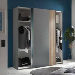 Cheshire Premium Nova Sliding 2 Door Mirrored Wardrobe in Light Oak & Dark Grey - thumbnail 6