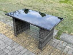 Fimous Outdoor Rattan Garden Furniture Dining Set Table & Chair Set Wicker Patio 6 Chairs Plus Rectangular Table in Dark Grey - thumbnail 2
