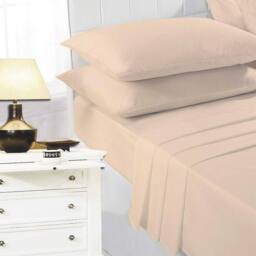 K Collection Percale Percale Fitted Sheet in Beige - Size: Super King