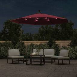 Berkfield Home Cantilever Umbrella with LED Lights & Steel Pole Wine Red - thumbnail 3