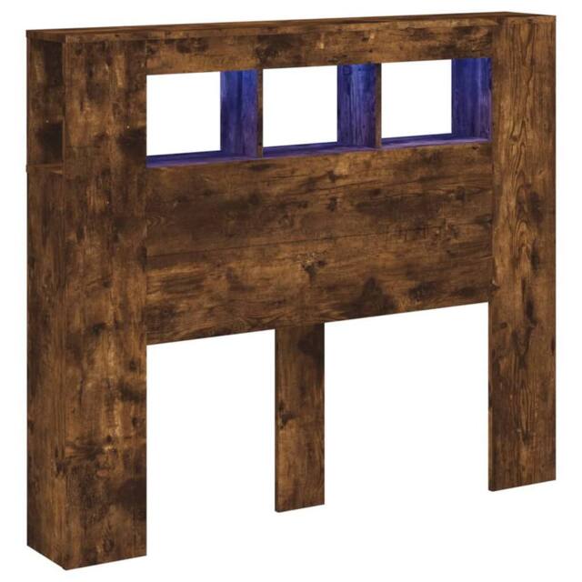 Berkfield Home LED Headboard Smoked Oak 120x18.5x103.5 cm Engineered Wood in Brown - image 1