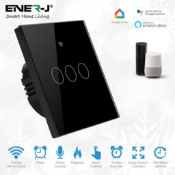 ENER-J 3 Gang Smart WiFi Touch Light Switch No Neutral Required Black Glass 1800W UK Home Lighting Control in White - thumbnail 2
