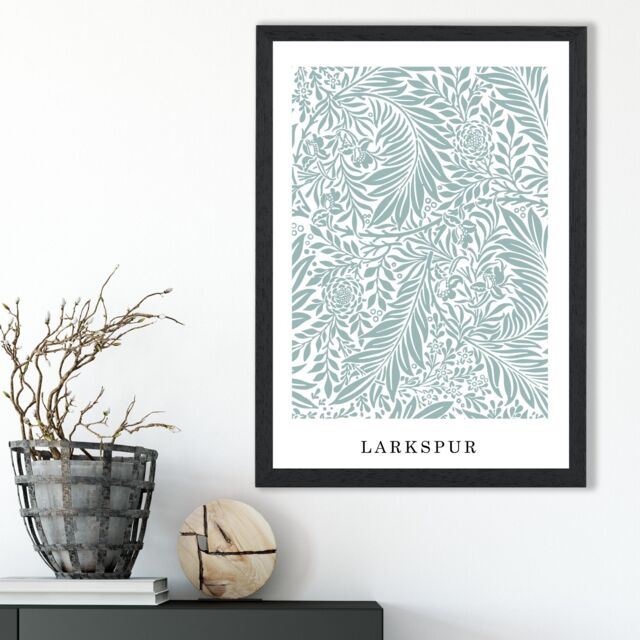 ARTZE Vintage William Morris Larkspur in Mint & White Art Print / Black Frame / SIZE: A4 - image 1