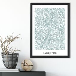 ARTZE Vintage William Morris Larkspur in Mint & White Art Print / Black Frame / SIZE: A4 - thumbnail 1