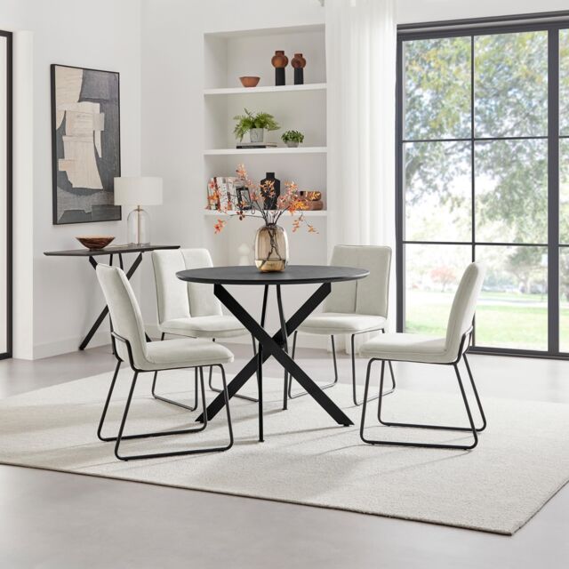 FurnitureboxUK Novara 100cm Black Top Round Dining Table & 4 Cream Halley Chairs - image 1