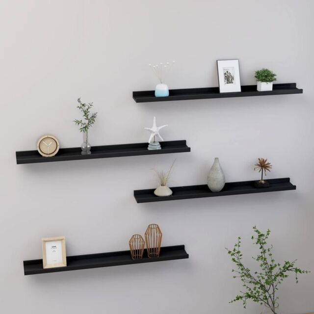 Berkfield Home Wall Shelves 4 pcs Black 80x9x3 cm - Size: 80 x 9 x 3 cm - image 1