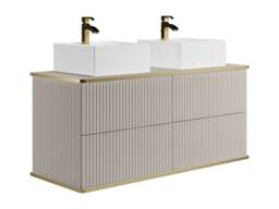 Vente-unique Suspended Grooved Bathroom Furniture With Gold Trim & Double Square in Beige - thumbnail 6