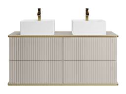 Vente-unique Suspended Grooved Bathroom Furniture With Gold Trim & Double Square in Beige - thumbnail 2