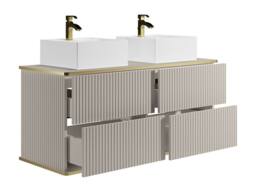 Vente-unique Suspended Grooved Bathroom Furniture With Gold Trim & Double Square in Beige - thumbnail 7
