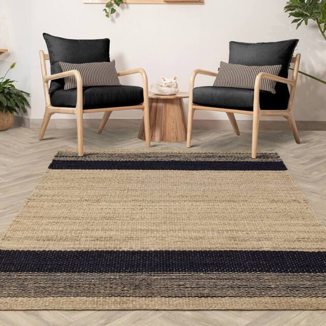 The Rug Shop UK Handmade Modern Plain Jute Striped Easy To Clean Area Rug in Charcoal - Size: 200 cm x 300 cm - image 1