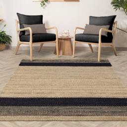 The Rug Shop UK Handmade Modern Plain Jute Striped Easy To Clean Area Rug in Charcoal - Size: 200 cm x 300 cm - thumbnail 1