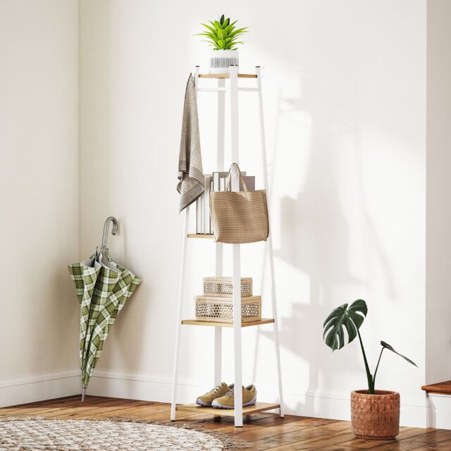 HOMCOM Clothes Rack with Storage, Garment Rack with 8 Hooks & 3-Tier Shelf in Light Oak - image 1