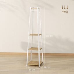 HOMCOM Clothes Rack with Storage, Garment Rack with 8 Hooks & 3-Tier Shelf in Light Oak - thumbnail 3
