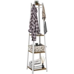 HOMCOM Clothes Rack with Storage, Garment Rack with 8 Hooks & 3-Tier Shelf in Light Oak - thumbnail 2