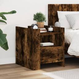 Berkfield Home Bedside Cabinet Smoked Oak 45x50x50 cm Engineered Wood in Brown - Size: 45 x 50 x 50 cm - thumbnail 2