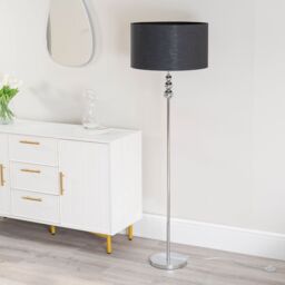 ValueLights Marissa Fabric Drum Shade with Chrome Stacked Ball Floor Lamp with LED Bulb in Black - thumbnail 4