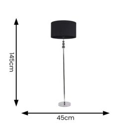ValueLights Marissa Fabric Drum Shade with Chrome Stacked Ball Floor Lamp with LED Bulb in Black - thumbnail 5