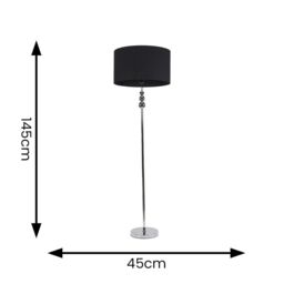 ValueLights Marissa Fabric Drum Shade with Chrome Stacked Ball Floor Lamp with LED Bulb in Black - thumbnail 7